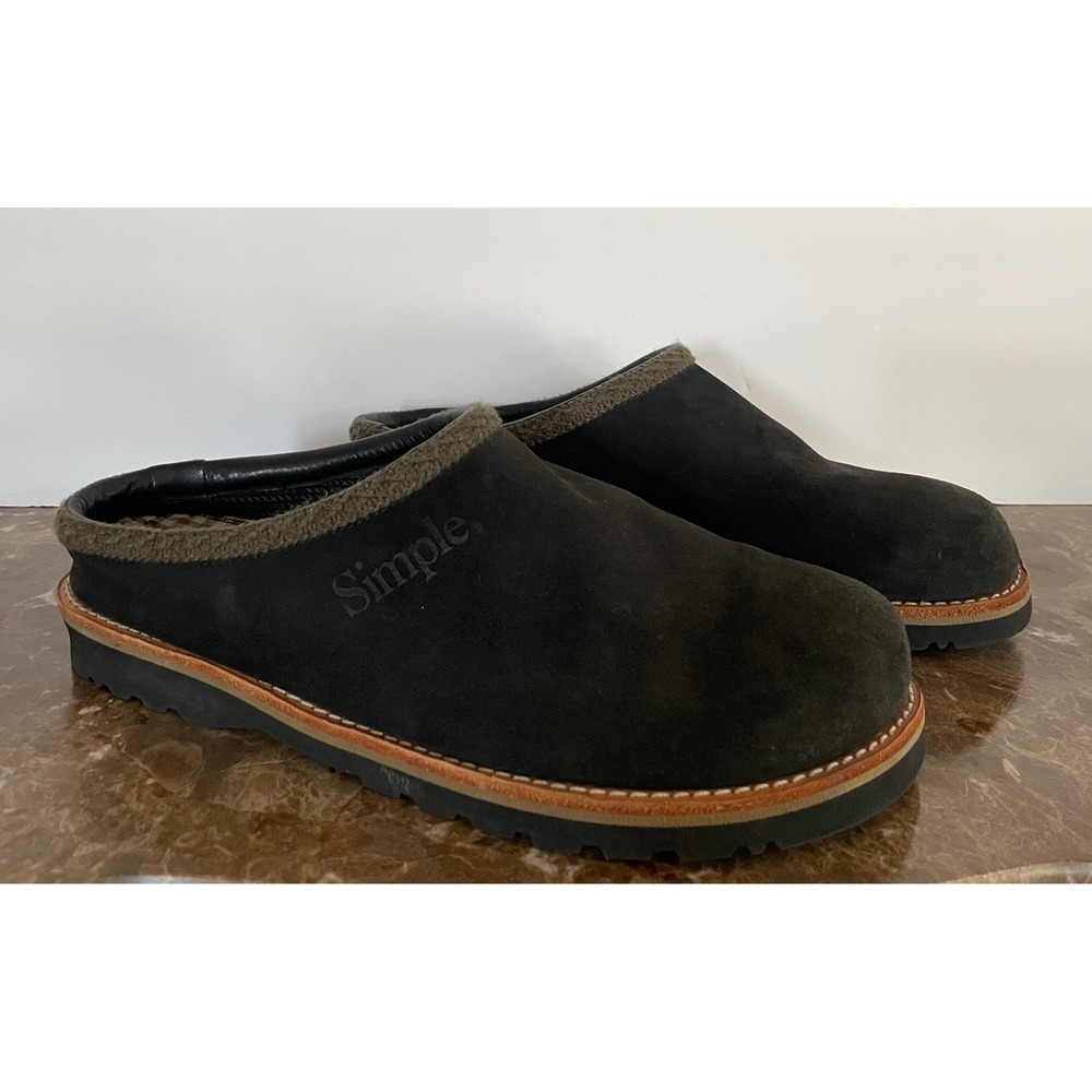 Vtg Simple Shoes Men Charcoal Suede Slip On Clogs Mules Skater 90s Grunge Y2K 11